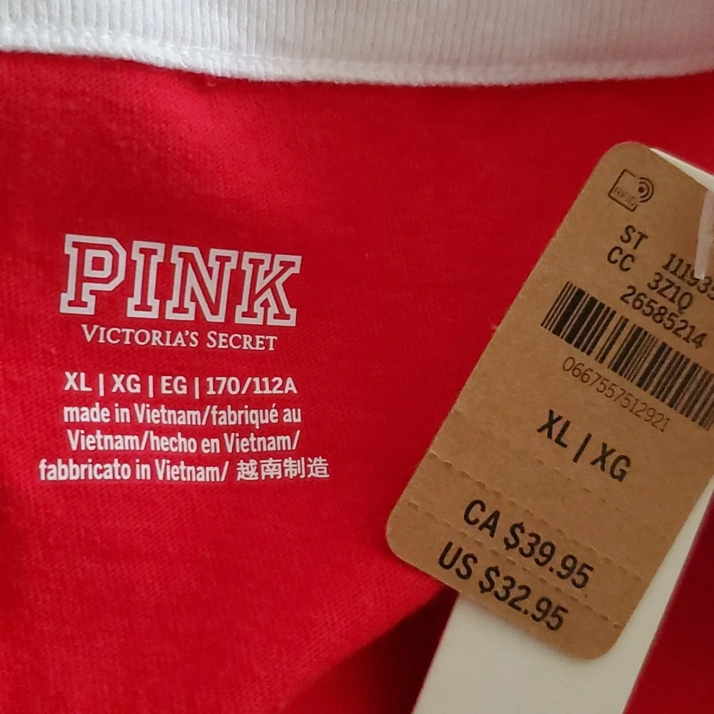 Pink Victoria's Secret Women's Ringer Tee Shirt Top Red Size XL/XG/EG/170/112A - Picture 5 of 7